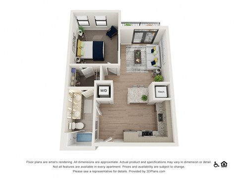 Floor plan for 1 bed, 1 bath, 694 sqft